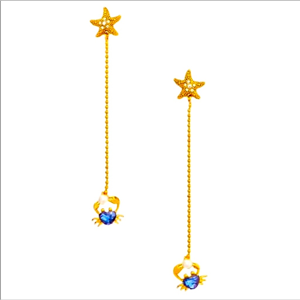 Kate spade long Gold Linear Blue Crab Earrings